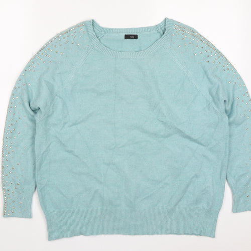 M&Co Womens Blue Round Neck  Viscose Pullover Jumper Size 14