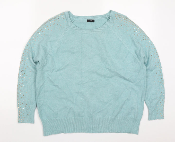 M&Co Womens Blue Round Neck  Viscose Pullover Jumper Size 14