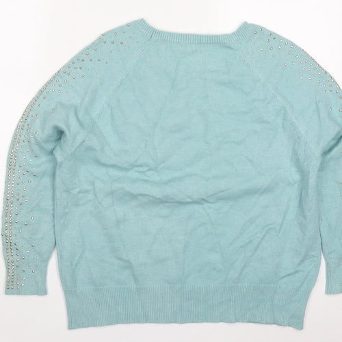 M&Co Womens Blue Round Neck  Viscose Pullover Jumper Size 14