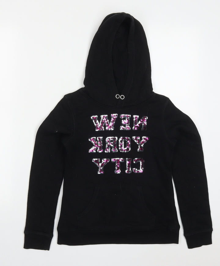 H&M Girls Black  Cotton Pullover Hoodie Size 11-12 Years  Pullover - Backwards New York City