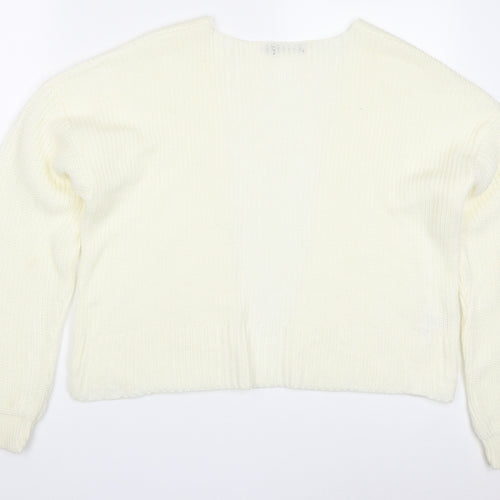 Boohoo Womens Ivory V-Neck  Acrylic Cardigan Jumper Size S   - Cream Colour