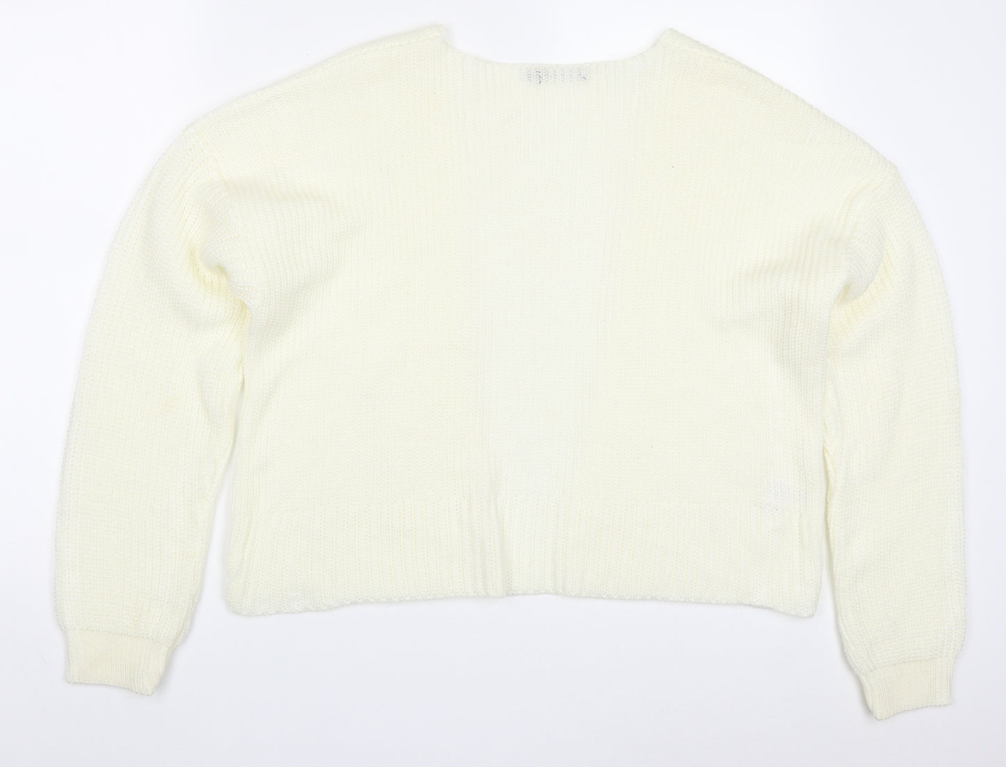 Boohoo Womens Ivory V-Neck  Acrylic Cardigan Jumper Size S   - Cream Colour