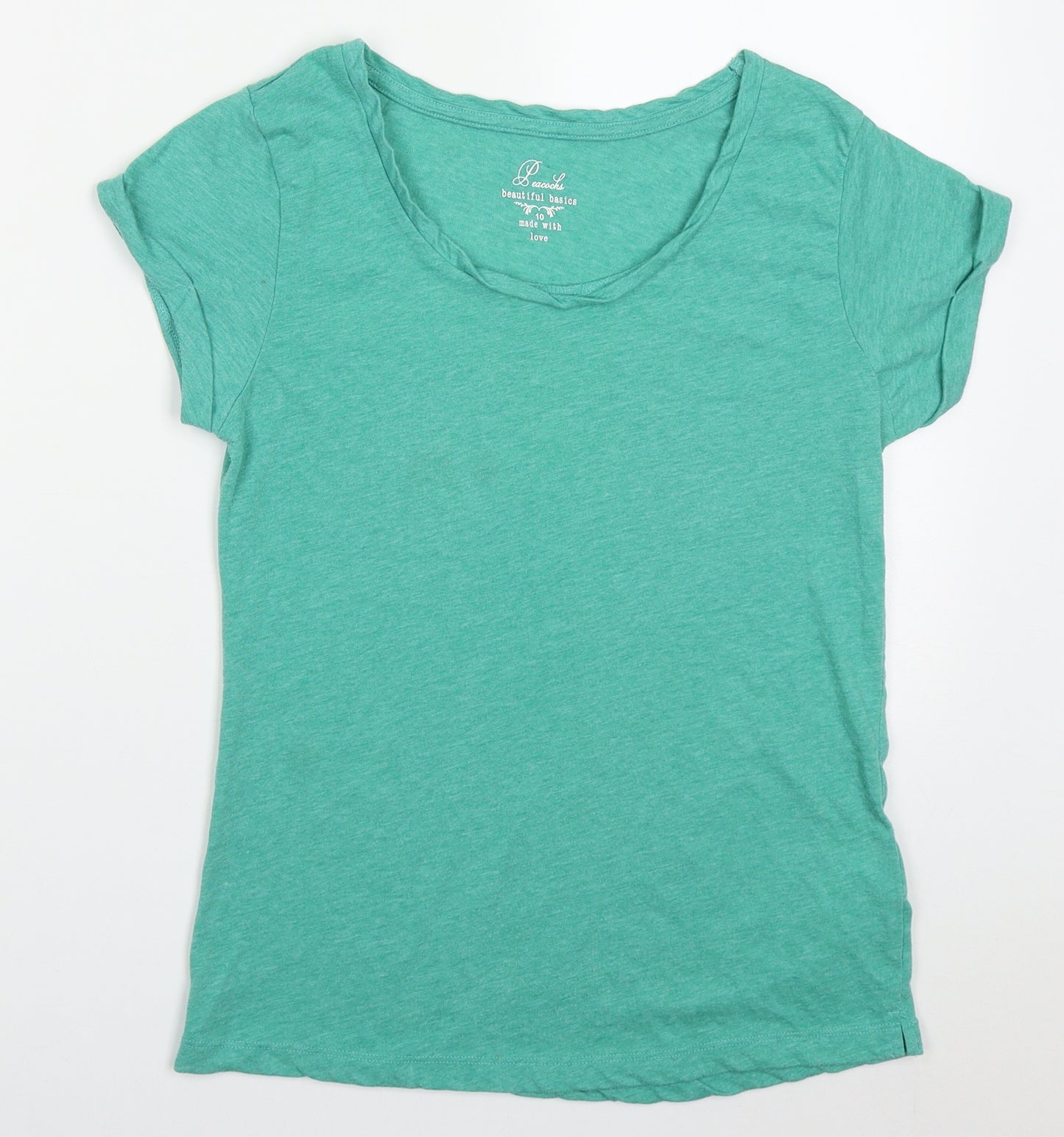 Peacocks Womens Green  Polyester Basic T-Shirt Size 10 Round Neck