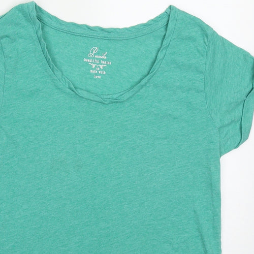 Peacocks Womens Green  Polyester Basic T-Shirt Size 10 Round Neck