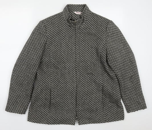 Front view of Bonmarché women’s grey geometric jacket coat, size UK 20, zip