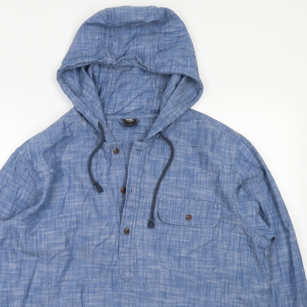 Cotton Traders Mens Blue  Cotton Pullover Hoodie Size L