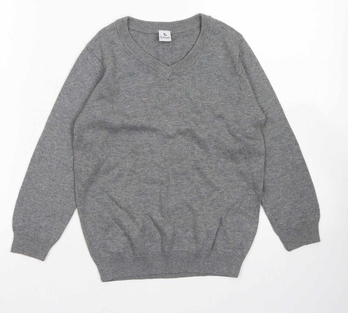 TU Boys Grey V-Neck  Cotton Pullover Jumper Size 6 Years   - School Wear