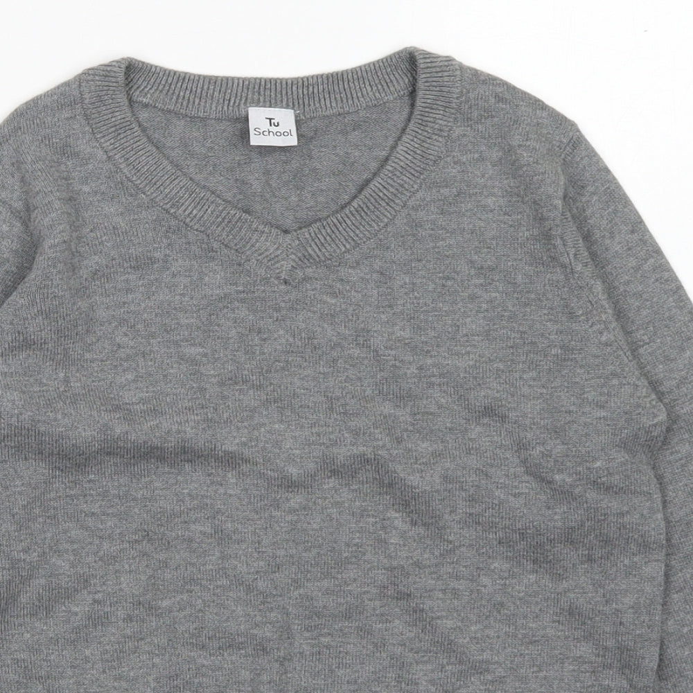 TU Boys Grey V-Neck  Cotton Pullover Jumper Size 6 Years   - School Wear