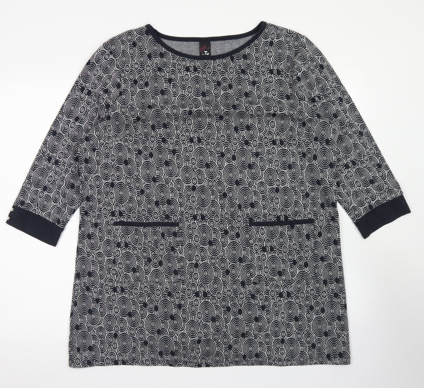 Gok for Tu Womens Blue Geometric Polyester Tunic Blouse Size 18 Round Neck