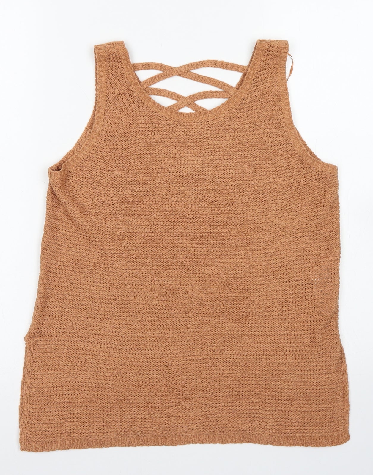 New Look Womens Brown Round Neck  Acrylic Vest Jumper Size 8
