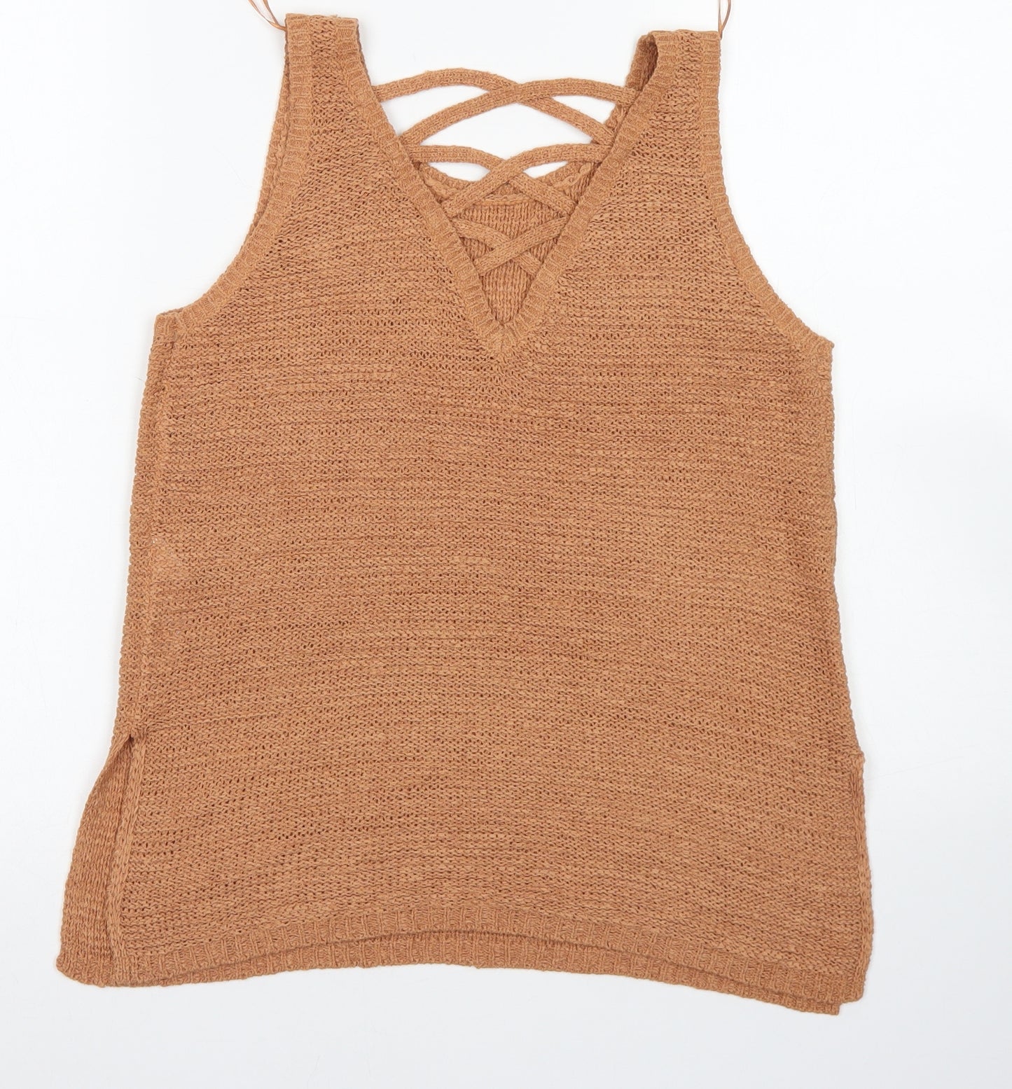 New Look Womens Brown Round Neck  Acrylic Vest Jumper Size 8