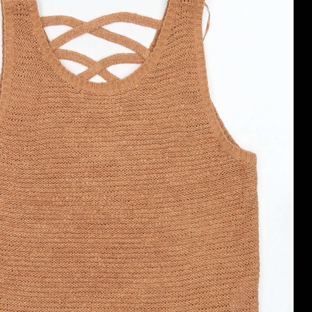 New Look Womens Brown Round Neck  Acrylic Vest Jumper Size 8
