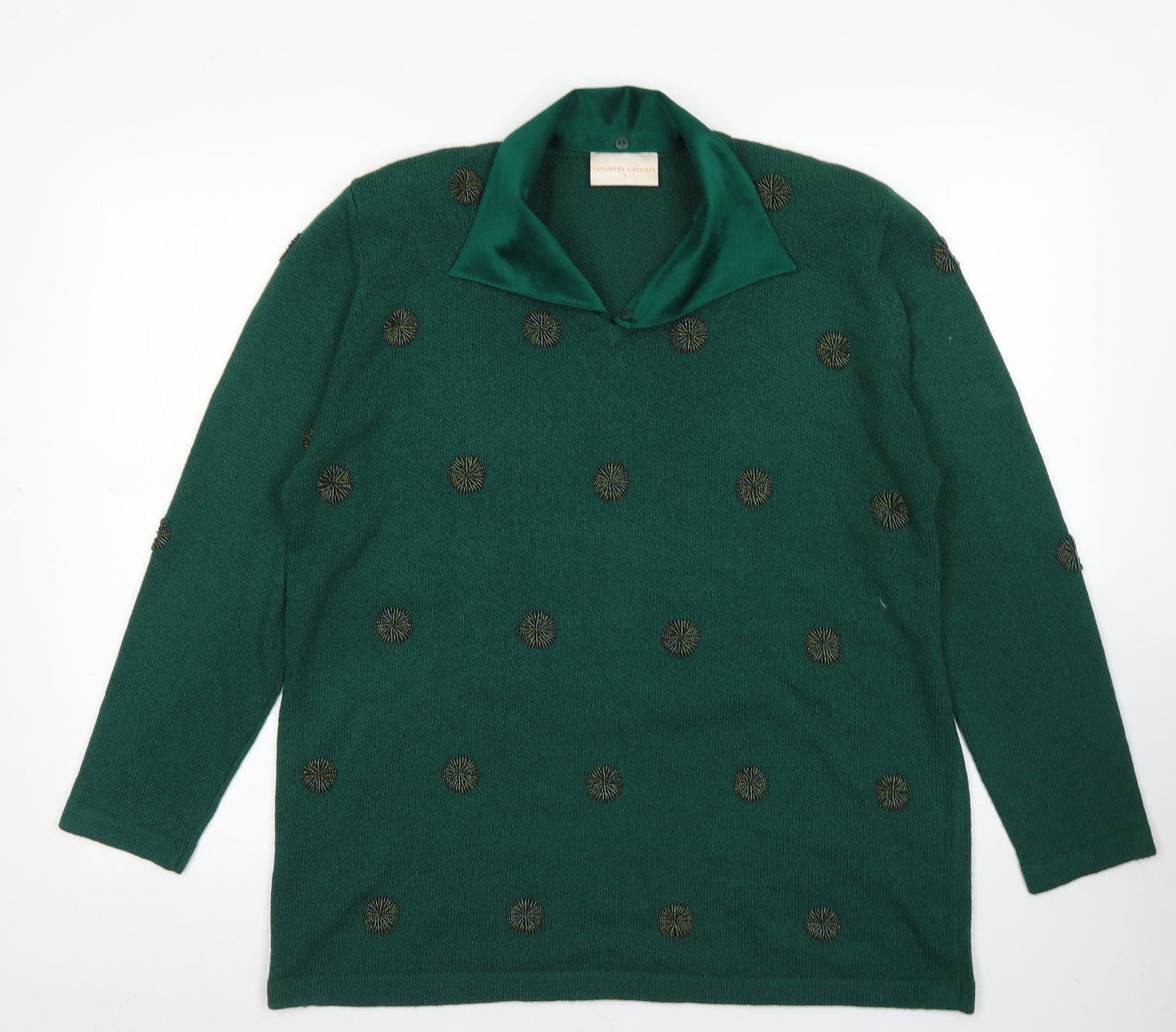 Country Casuals Womens Green Collared  Acrylic Pullover Jumper Size L