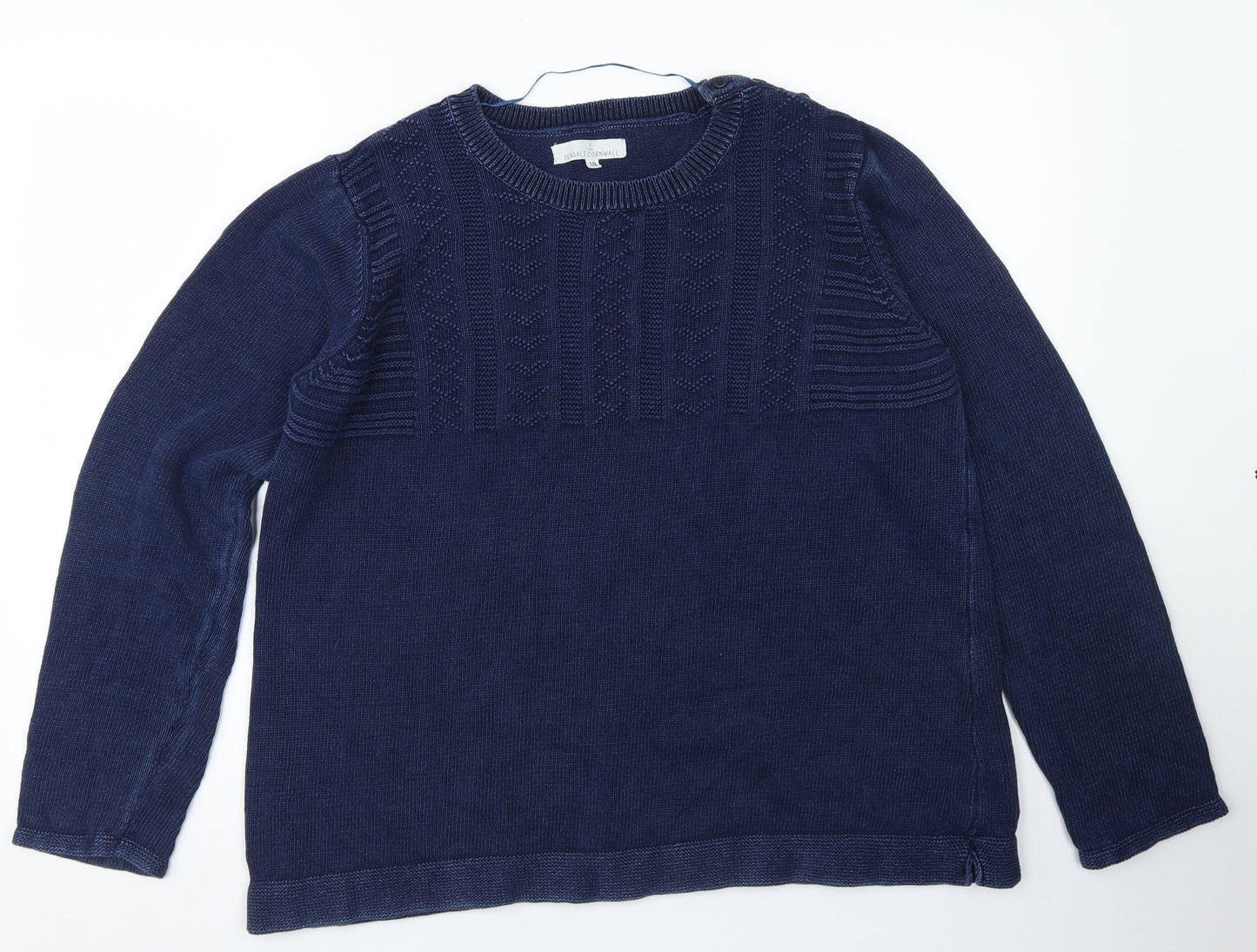 Seasalt Cornwall Womens Blue Crew Neck  Cotton Pullover Jumper Size 18