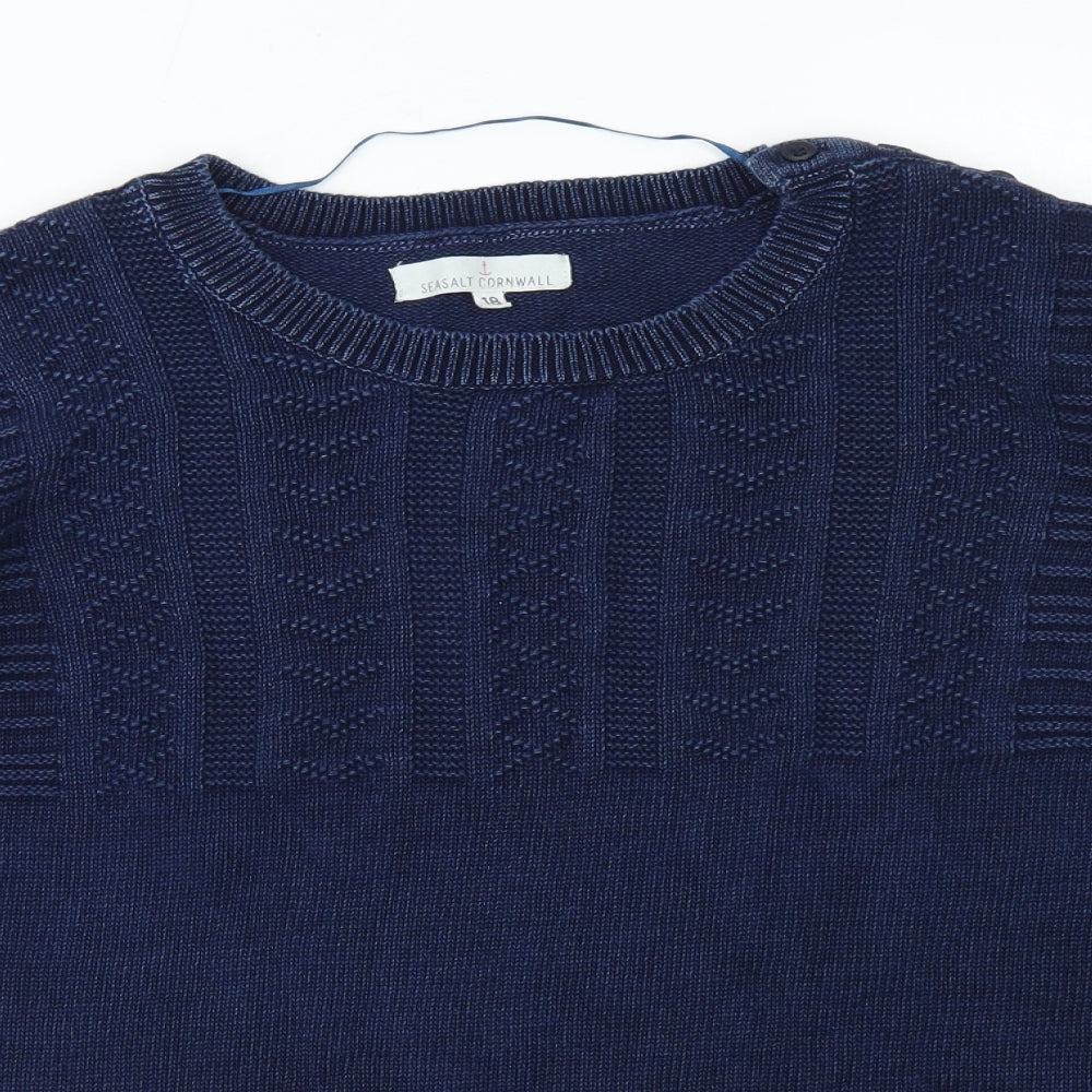 Seasalt Cornwall Womens Blue Crew Neck  Cotton Pullover Jumper Size 18