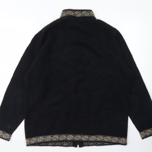 Lothlorian Womens Black Mock Neck  Wool Full Zip Jumper Size L