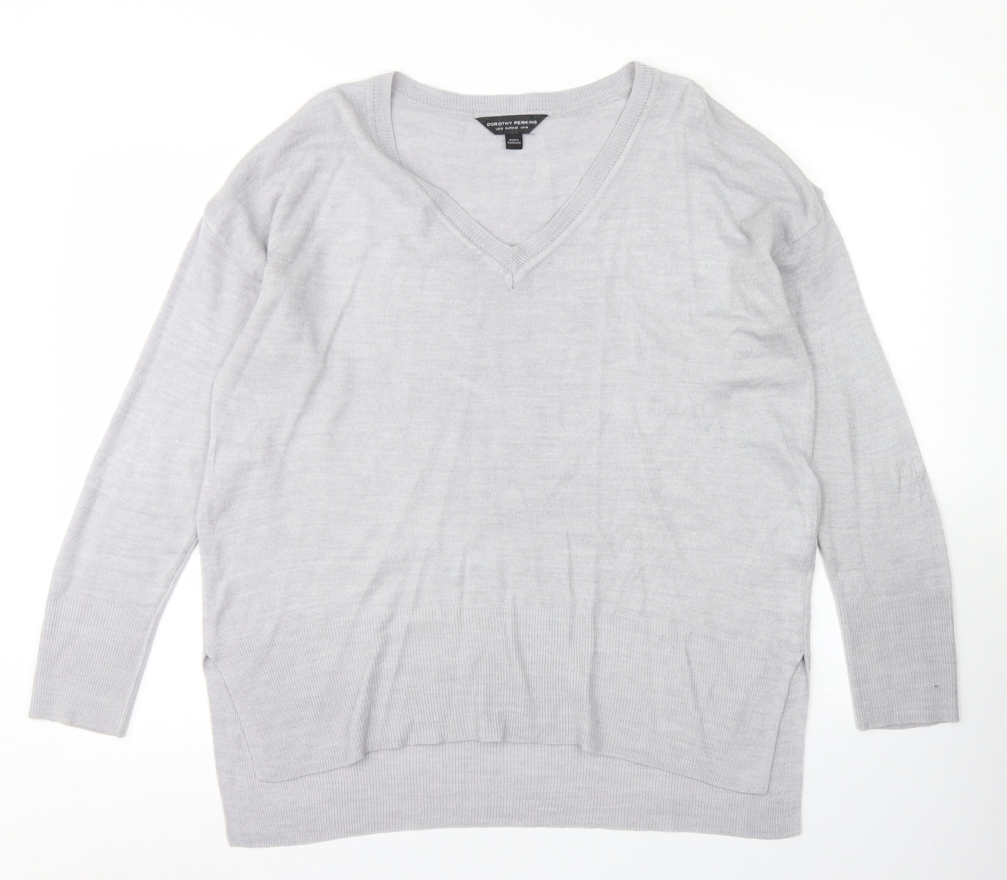Dorothy Perkins Womens Grey V-Neck  Acrylic Pullover Jumper Size 14
