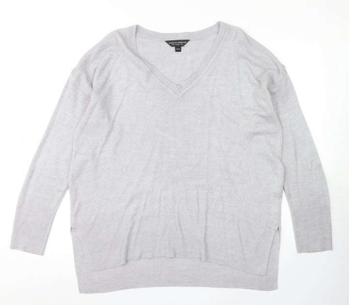 Dorothy Perkins Womens Grey V-Neck  Acrylic Pullover Jumper Size 14