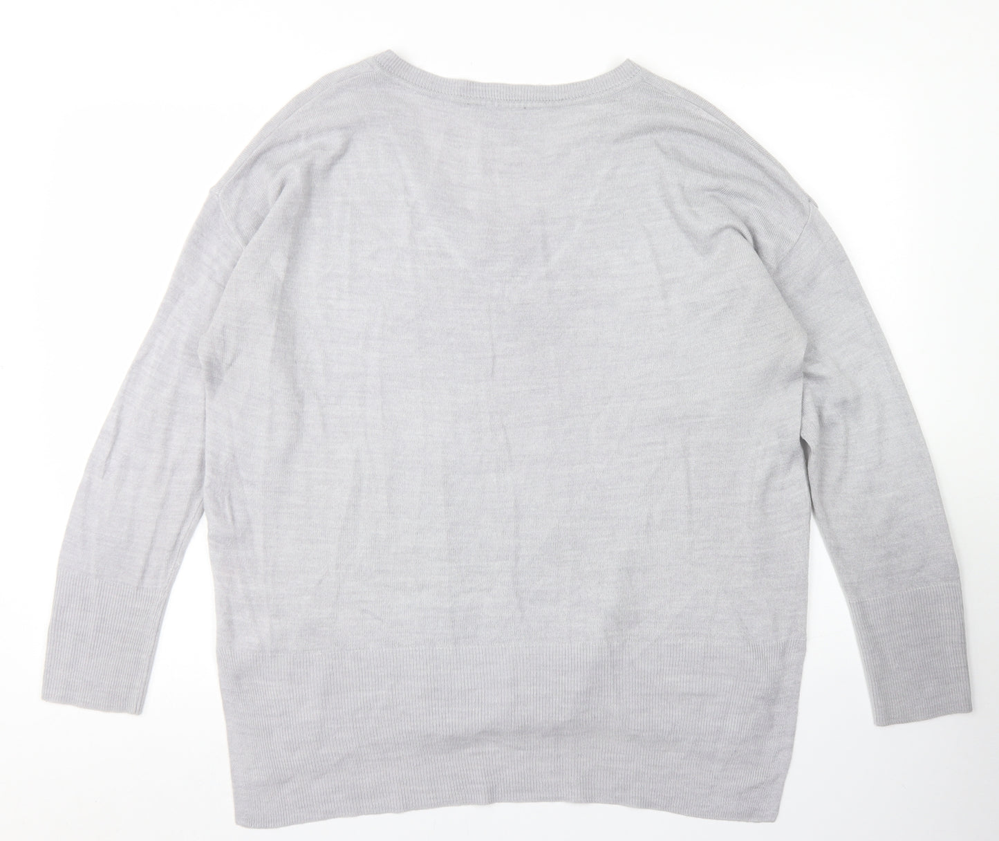 Dorothy Perkins Womens Grey V-Neck  Acrylic Pullover Jumper Size 14