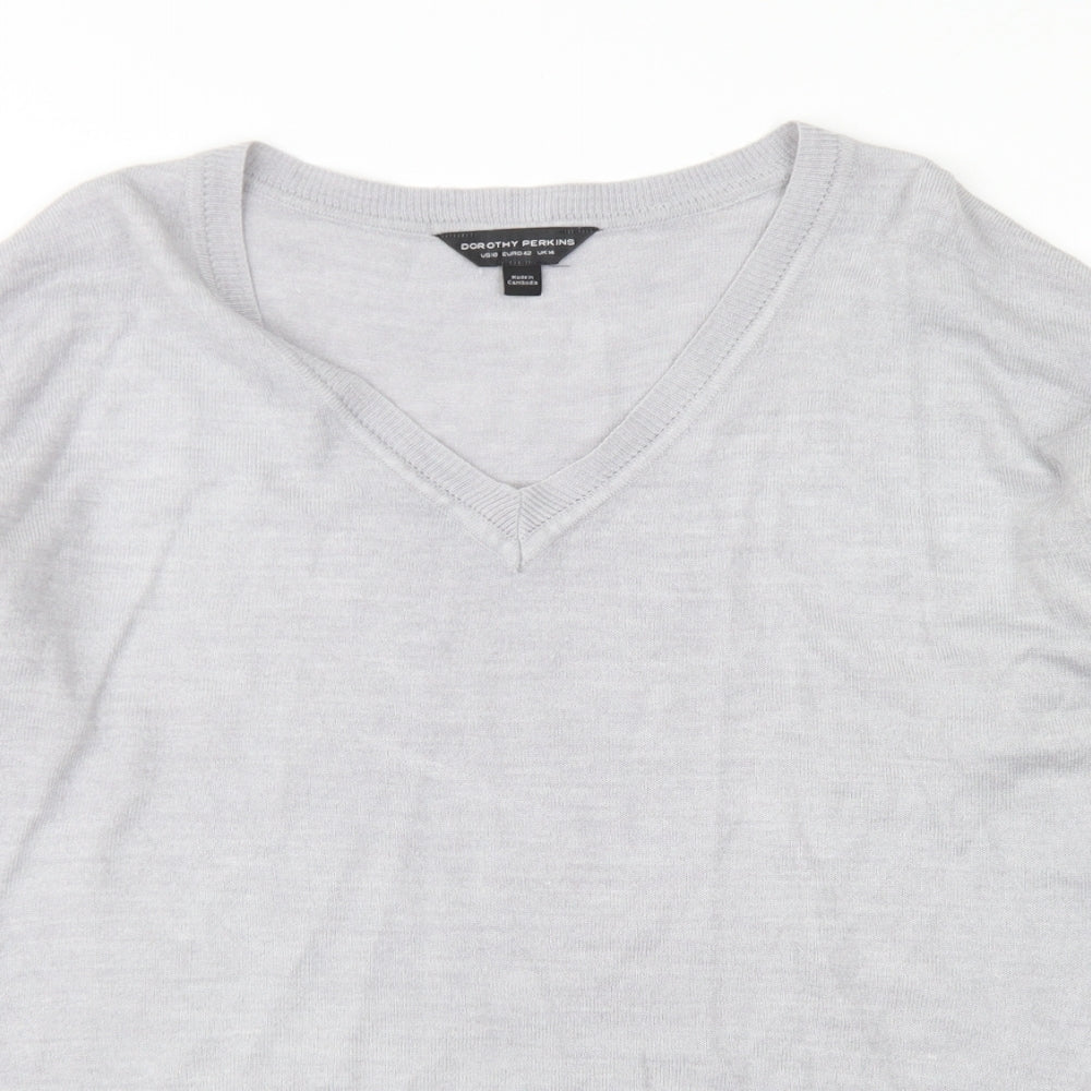 Dorothy Perkins Womens Grey V-Neck  Acrylic Pullover Jumper Size 14