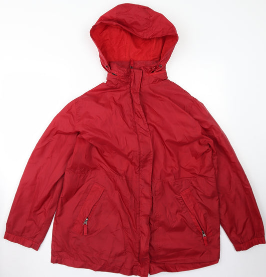 Front view of Dannimac men’s red rain coat jacket, size S, zip