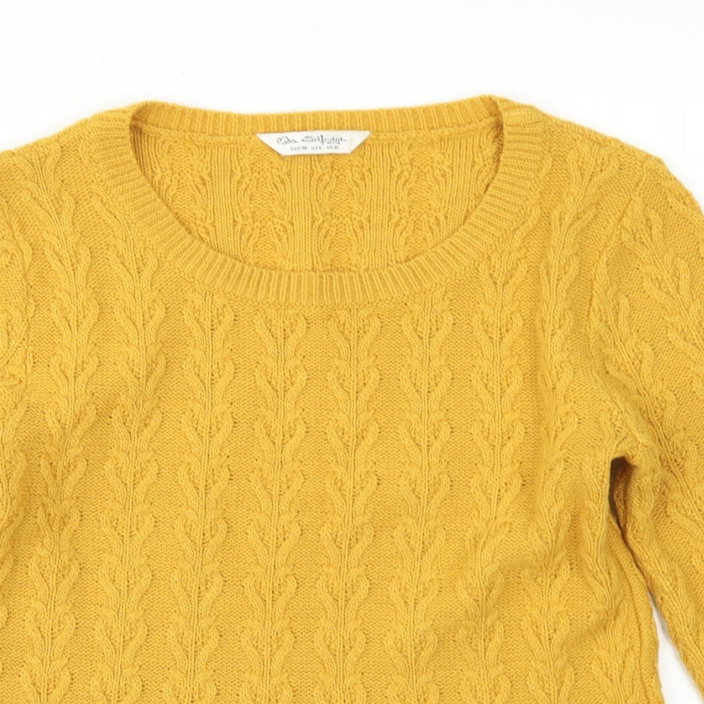 Miss Selfridge Womens Yellow Crew Neck  Acrylic Pullover Jumper Size 10   - Peplum