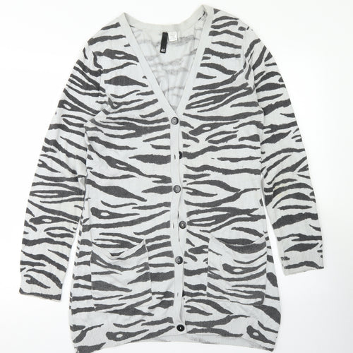 Divided Womens Grey V-Neck Animal Print Viscose Cardigan Jumper Size 12