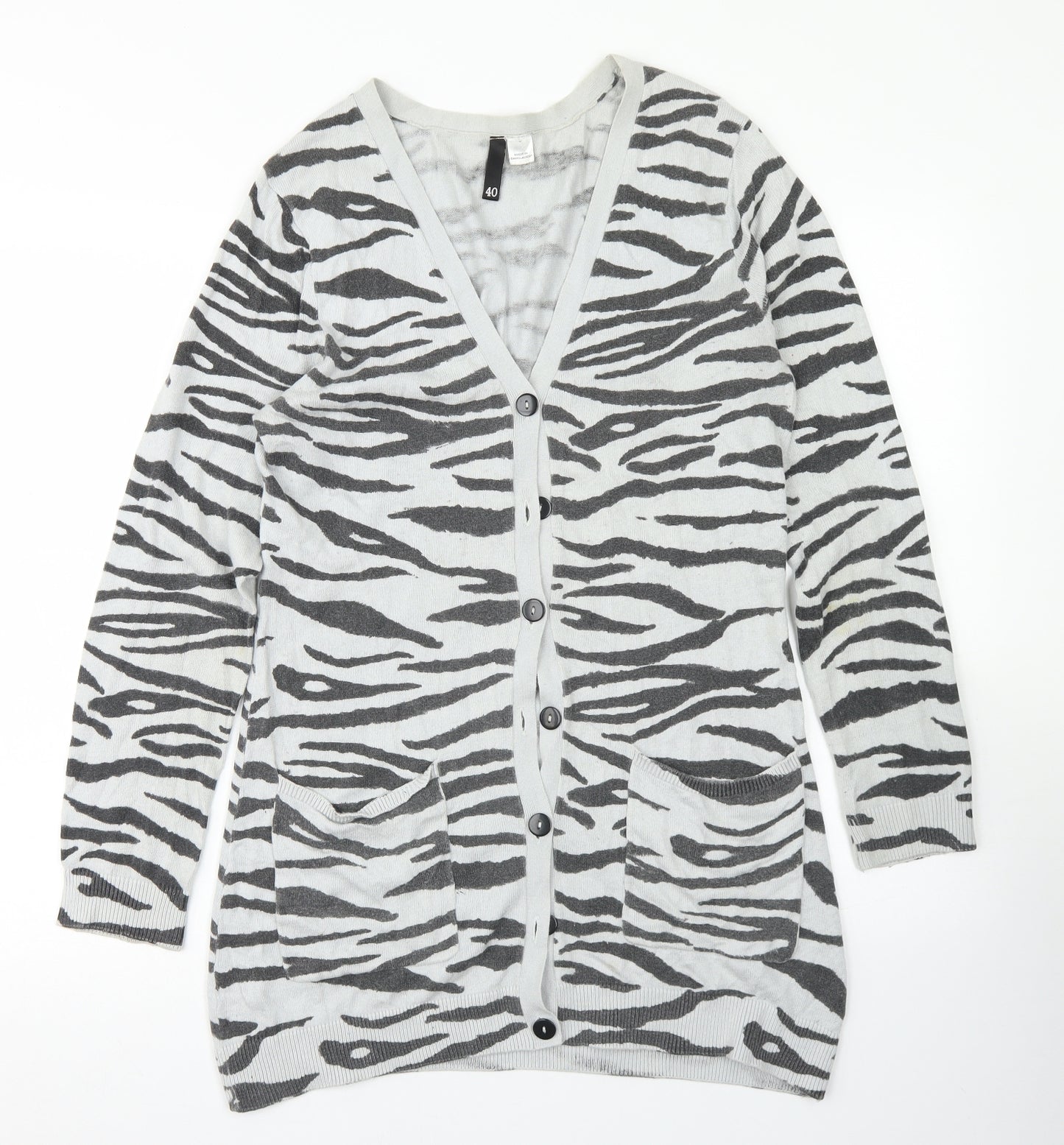Divided Womens Grey V-Neck Animal Print Viscose Cardigan Jumper Size 12