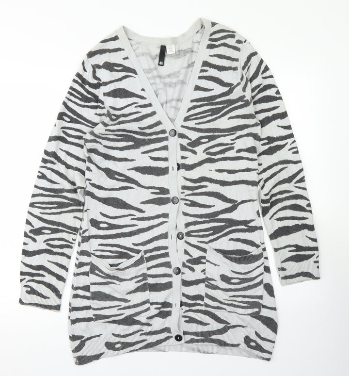 Divided Womens Grey V-Neck Animal Print Viscose Cardigan Jumper Size 12