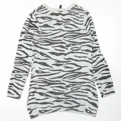 Divided Womens Grey V-Neck Animal Print Viscose Cardigan Jumper Size 12