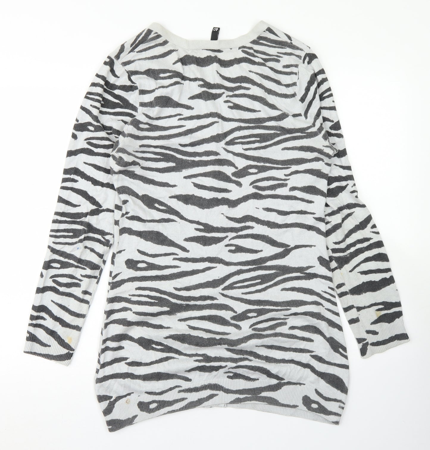 Divided Womens Grey V-Neck Animal Print Viscose Cardigan Jumper Size 12