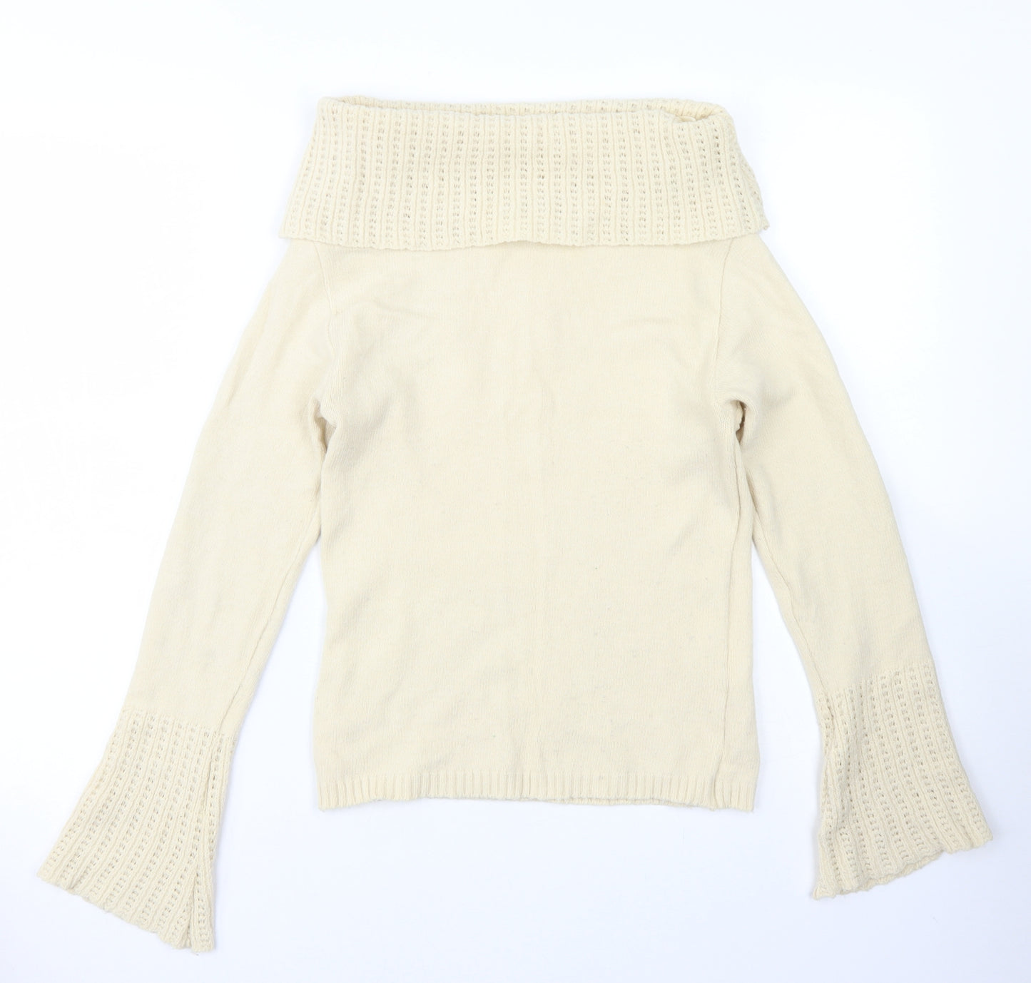 Jane Norman Womens Ivory Roll Neck  Acrylic Pullover Jumper Size 12   - Flare sleeve