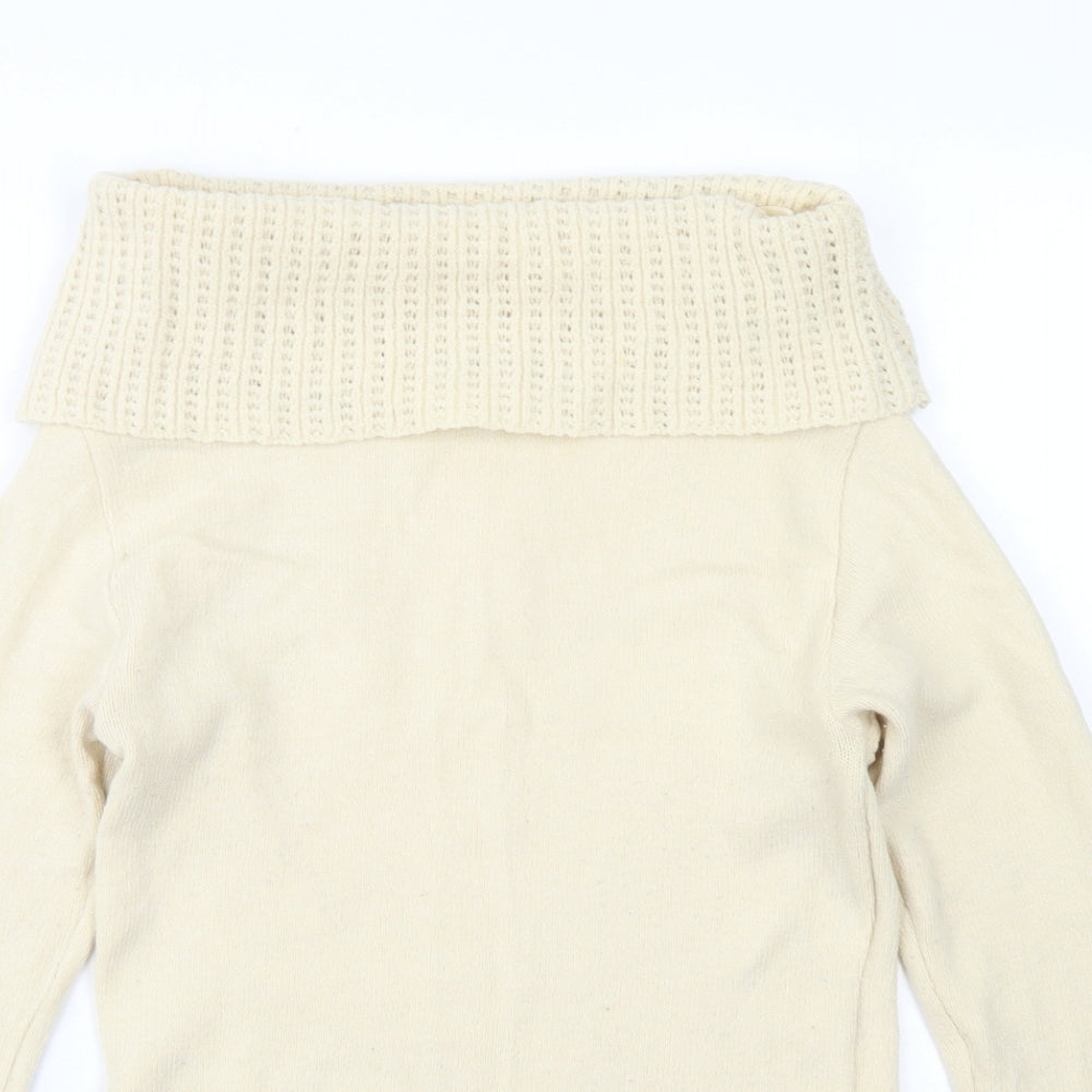 Jane Norman Womens Ivory Roll Neck  Acrylic Pullover Jumper Size 12   - Flare sleeve