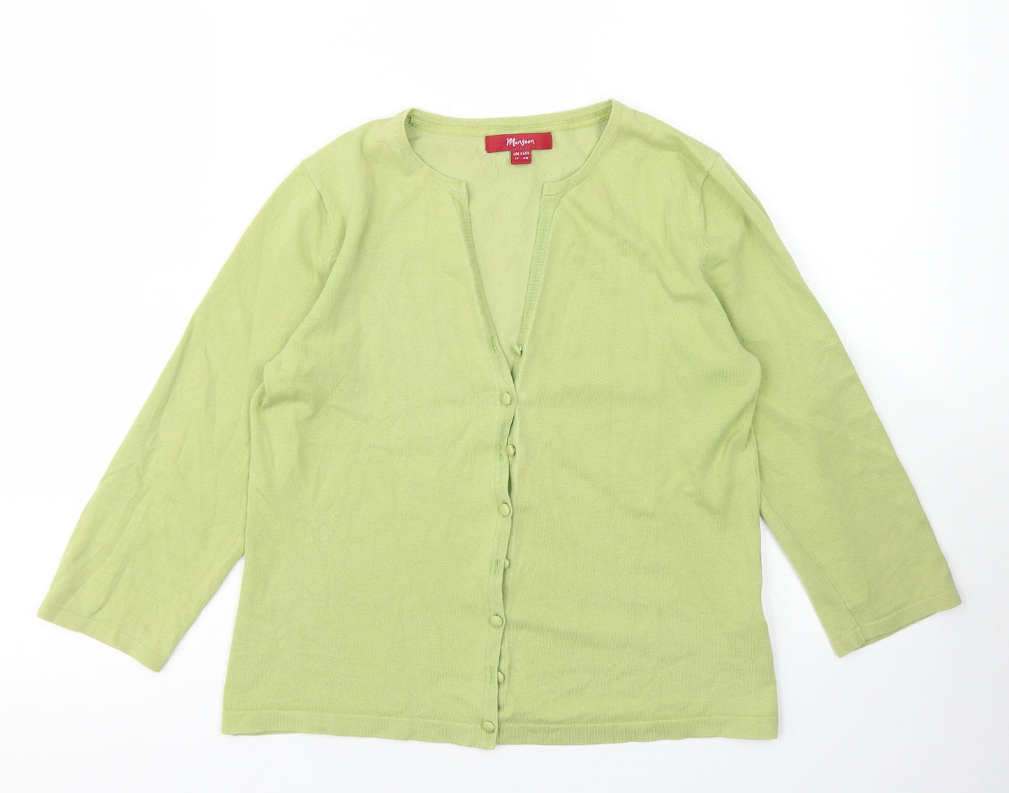 Monsoon Womens Green Round Neck  Cotton Cardigan Jumper Size 12