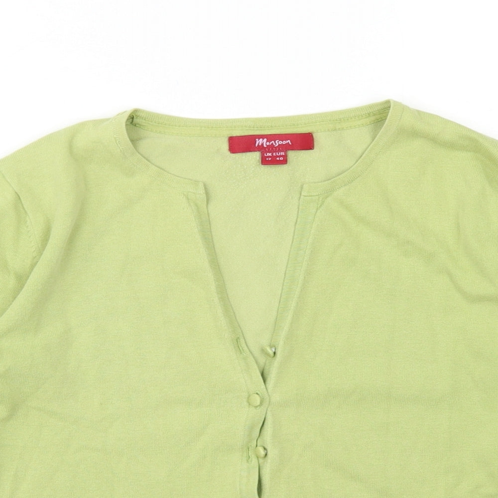 Monsoon Womens Green Round Neck  Cotton Cardigan Jumper Size 12