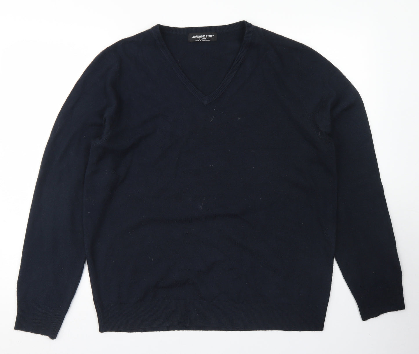 Cedarwood State Mens Blue V-Neck  Acrylic Pullover Jumper Size XL