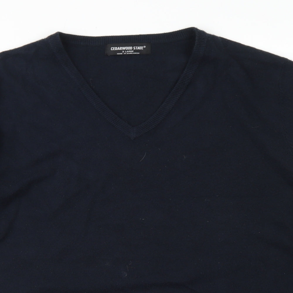Cedarwood State Mens Blue V-Neck  Acrylic Pullover Jumper Size XL