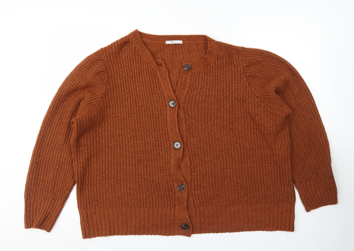 TU Womens Brown Round Neck  Acrylic Cardigan Jumper Size 18