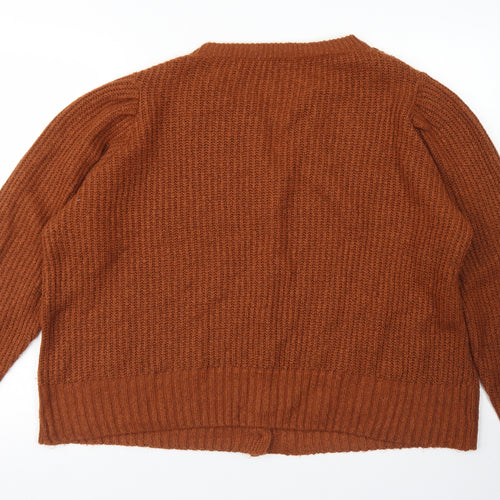 TU Womens Brown Round Neck  Acrylic Cardigan Jumper Size 18