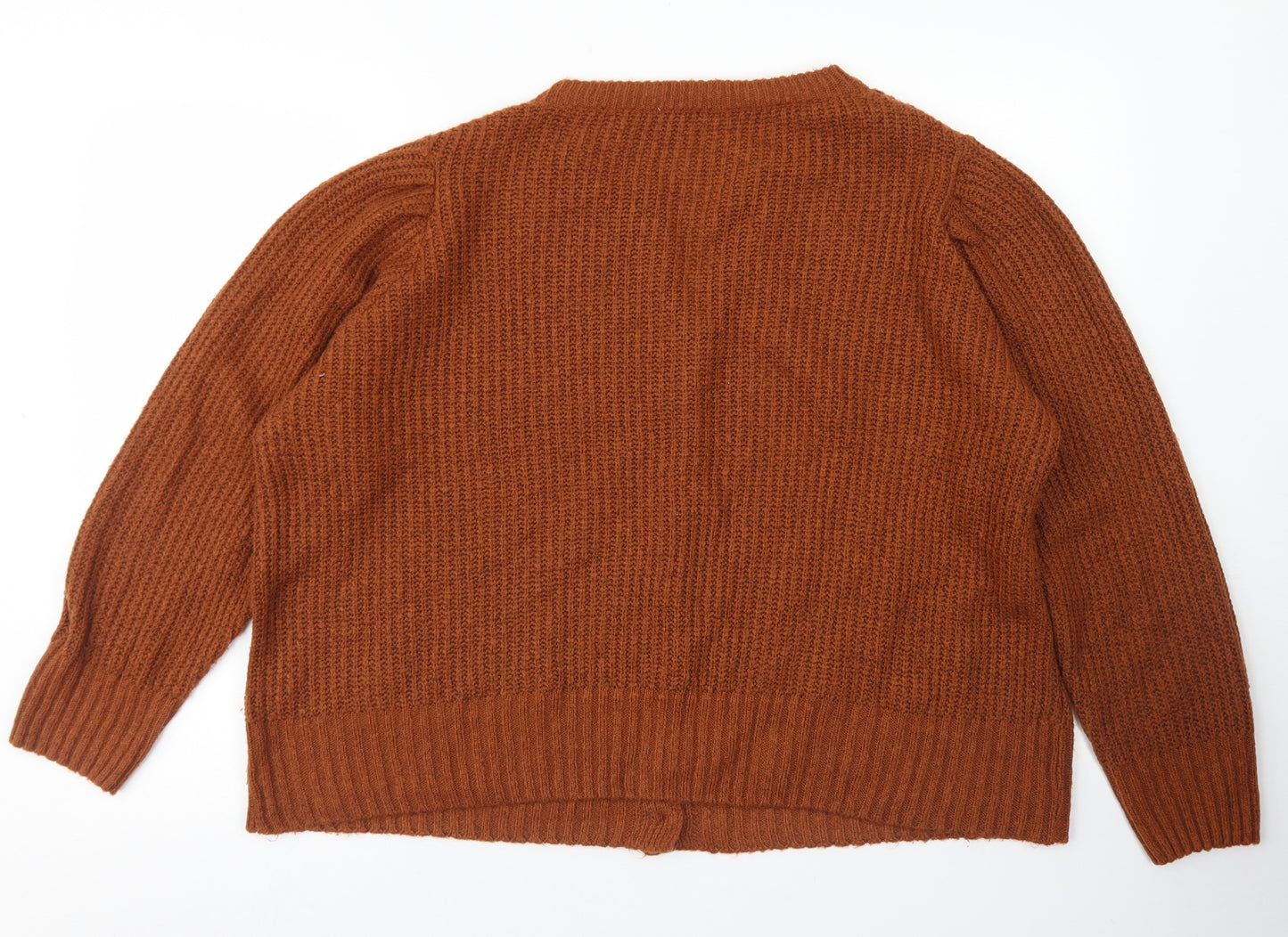 TU Womens Brown Round Neck  Acrylic Cardigan Jumper Size 18