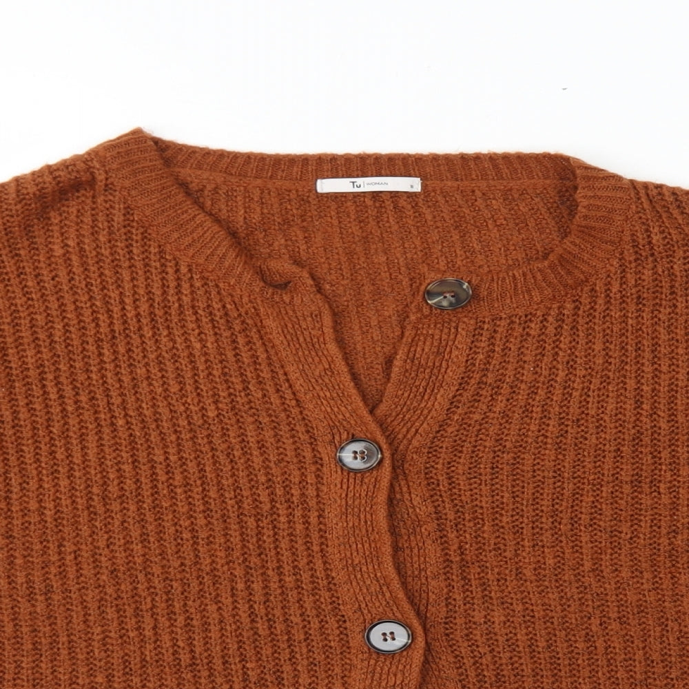 TU Womens Brown Round Neck  Acrylic Cardigan Jumper Size 18