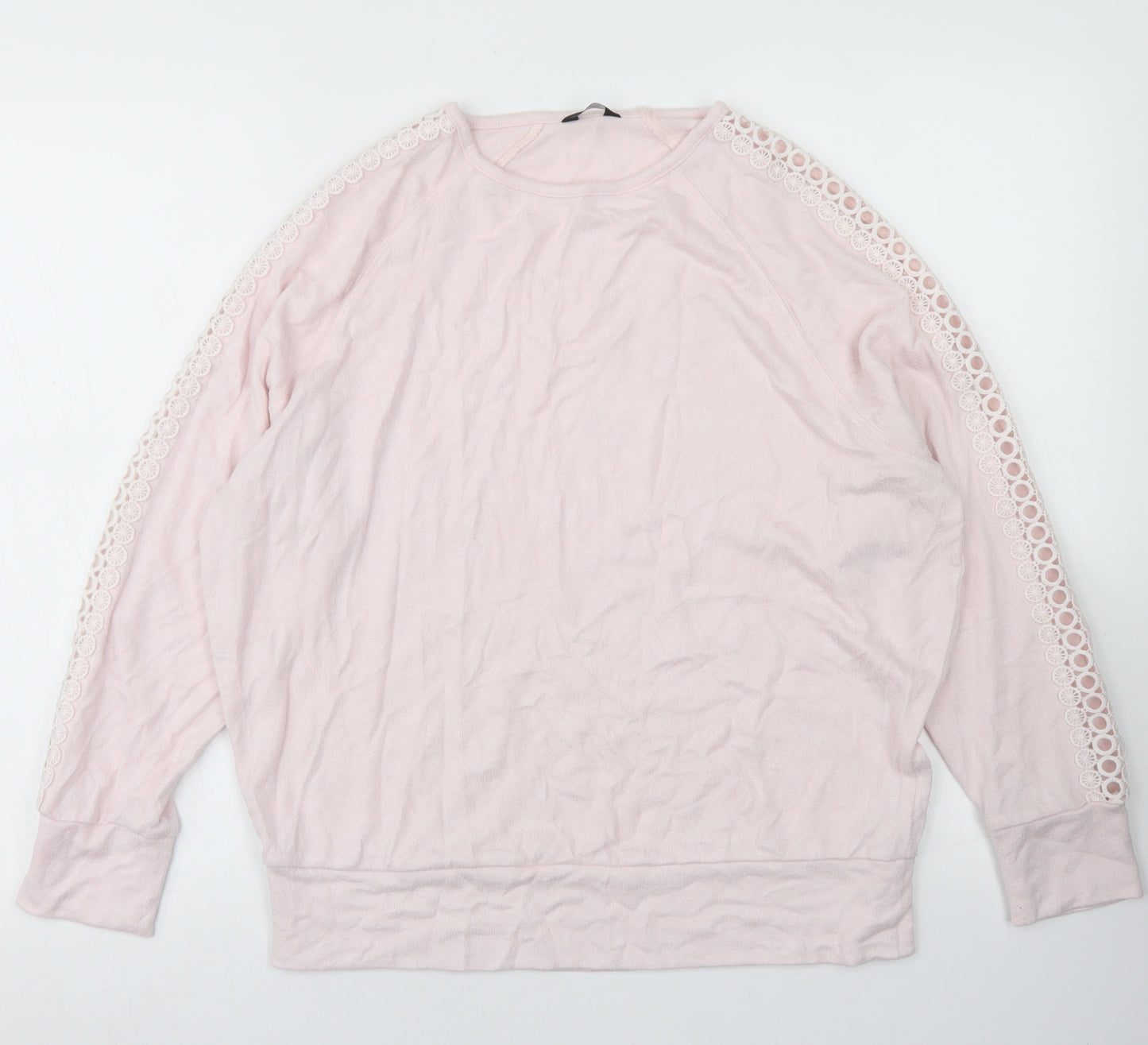 M&Co Womens Pink  Viscose Pullover Sweatshirt Size 12   - Lace Sleeve Detail
