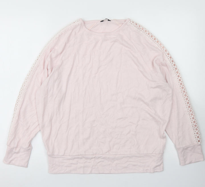 M&Co Womens Pink  Viscose Pullover Sweatshirt Size 12   - Lace Sleeve Detail