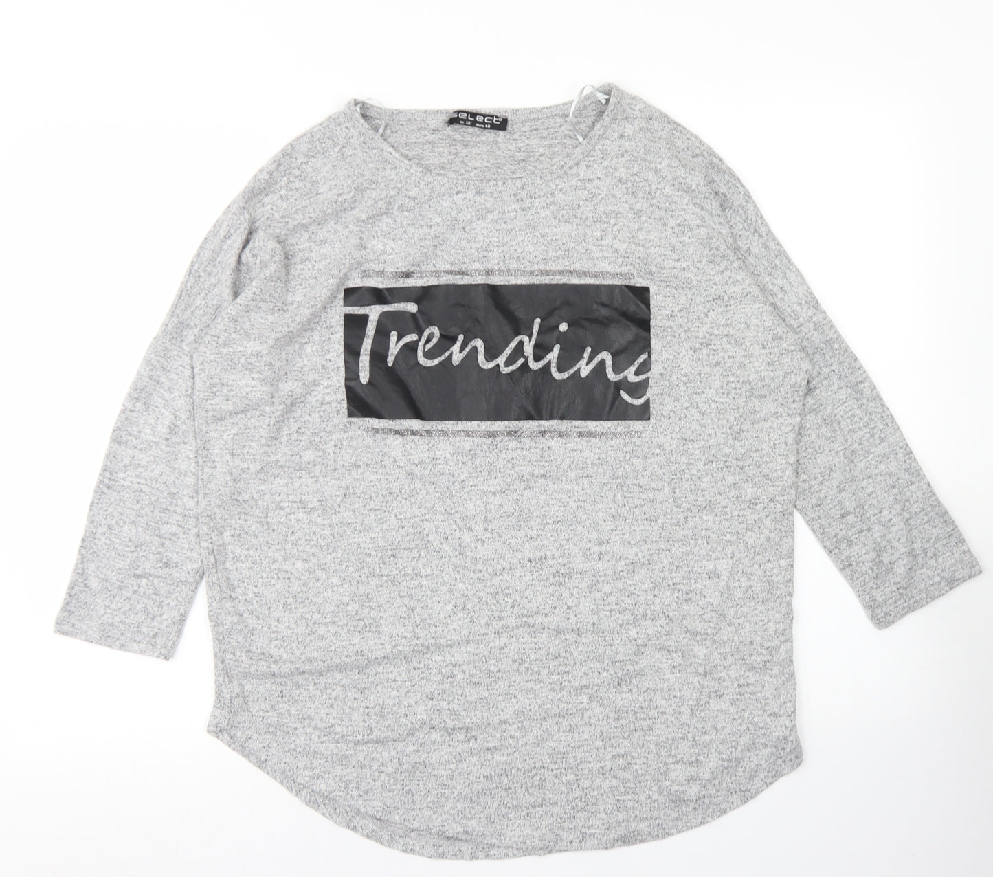 Select Womens Grey  Polyester Basic T-Shirt Size 12 Round Neck