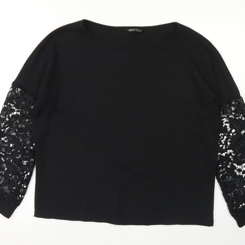 SheIn Womens Black  Cotton Pullover Sweatshirt Size S   - Lace Sleeves