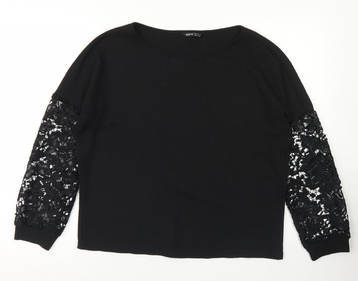 SheIn Womens Black Cotton Pullover Sweatshirt Size S - Lace Sleeves