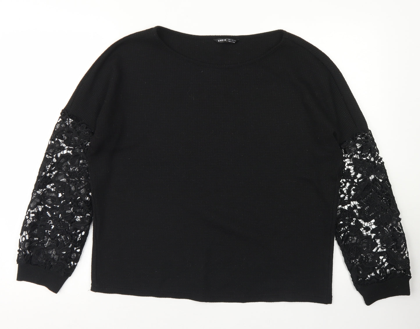 SheIn Womens Black  Cotton Pullover Sweatshirt Size S   - Lace Sleeves