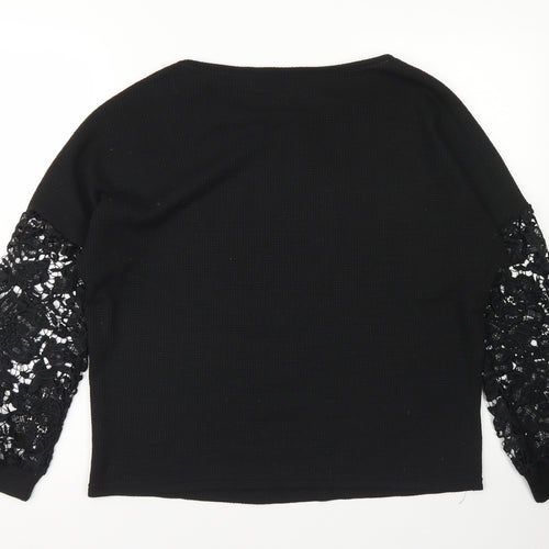 SheIn Womens Black  Cotton Pullover Sweatshirt Size S   - Lace Sleeves