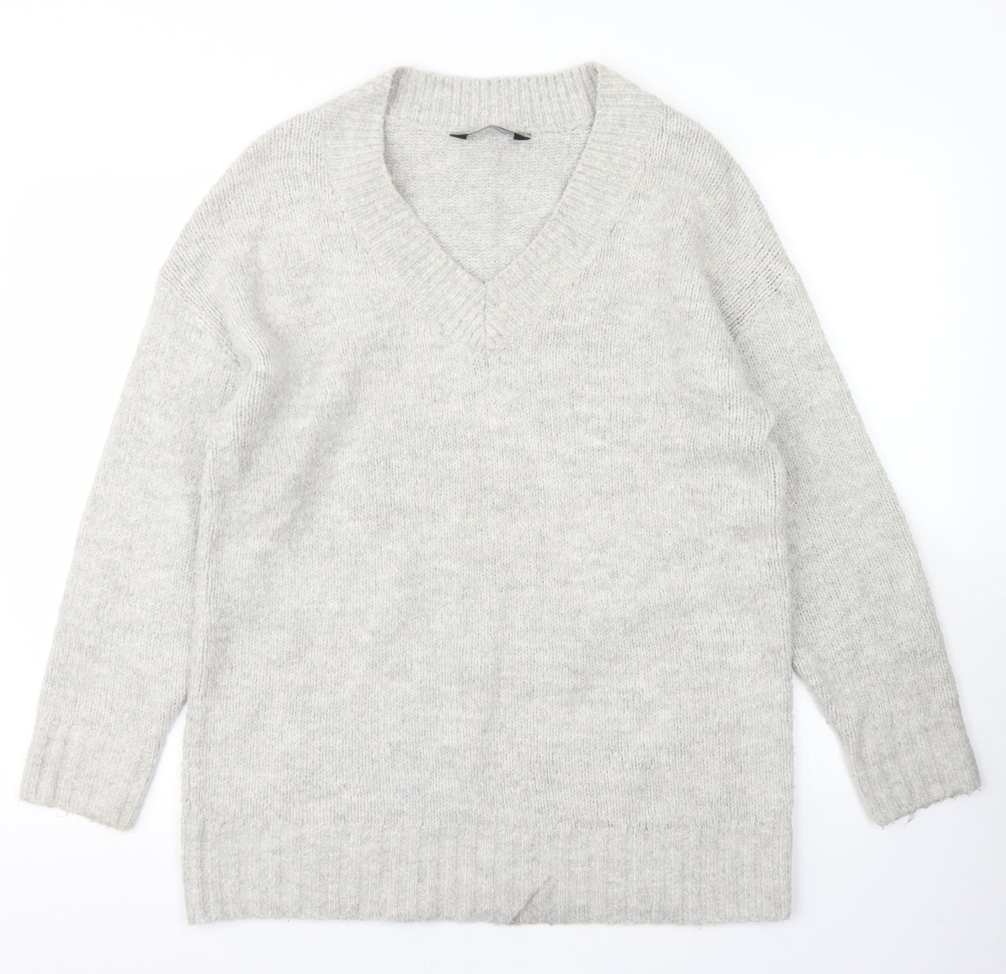 F&F Womens Grey V-Neck  Acrylic Pullover Jumper Size 8
