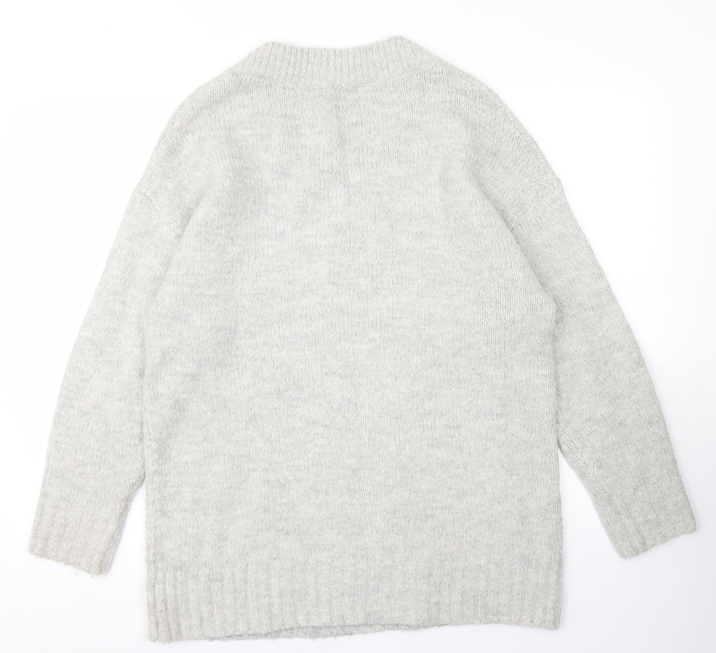 F&F Womens Grey V-Neck  Acrylic Pullover Jumper Size 8
